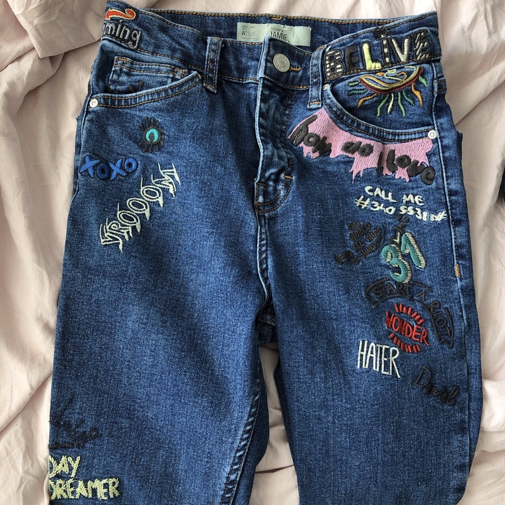 Topshop Embroidered Jeans